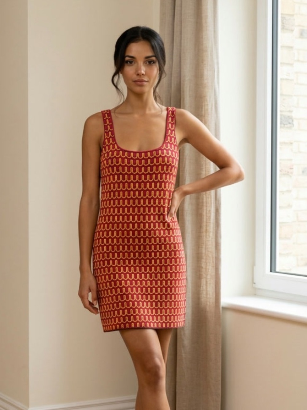 EUC Zara Retro Red and Yellow Women's Dress Sz S